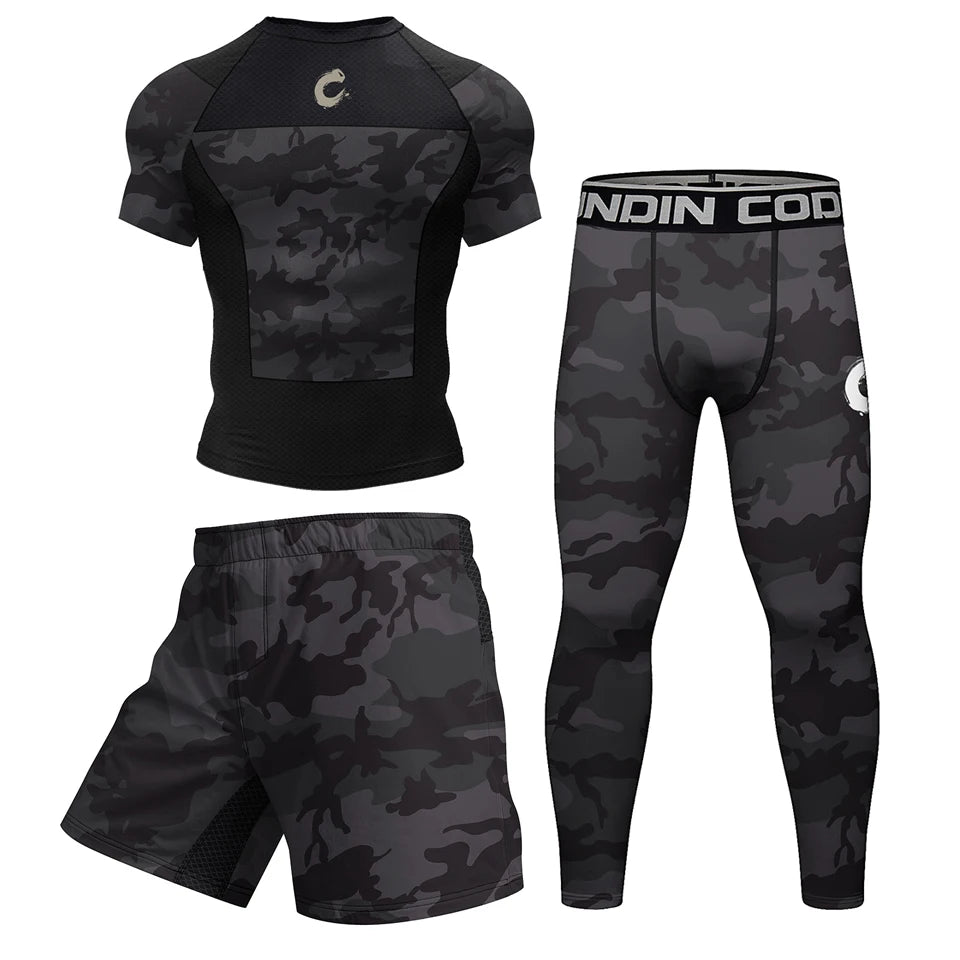 Black No Gi BJJ Jiu Jitsu T-shirt +MMA Shorts Sets Boxing Rashguard for Men Jiu Jitsu Compression Workout Wear Sport Jerseys