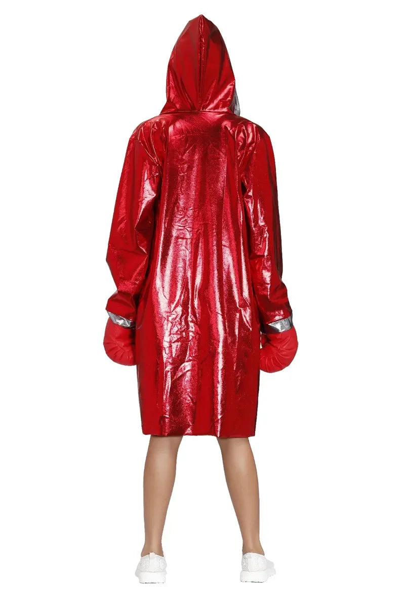 Male Women Red Boxer Uniform Sexy Boxing Costumes Halloween Party couple Cosplay Clothes Hooded Cloak Robe Shorts Set