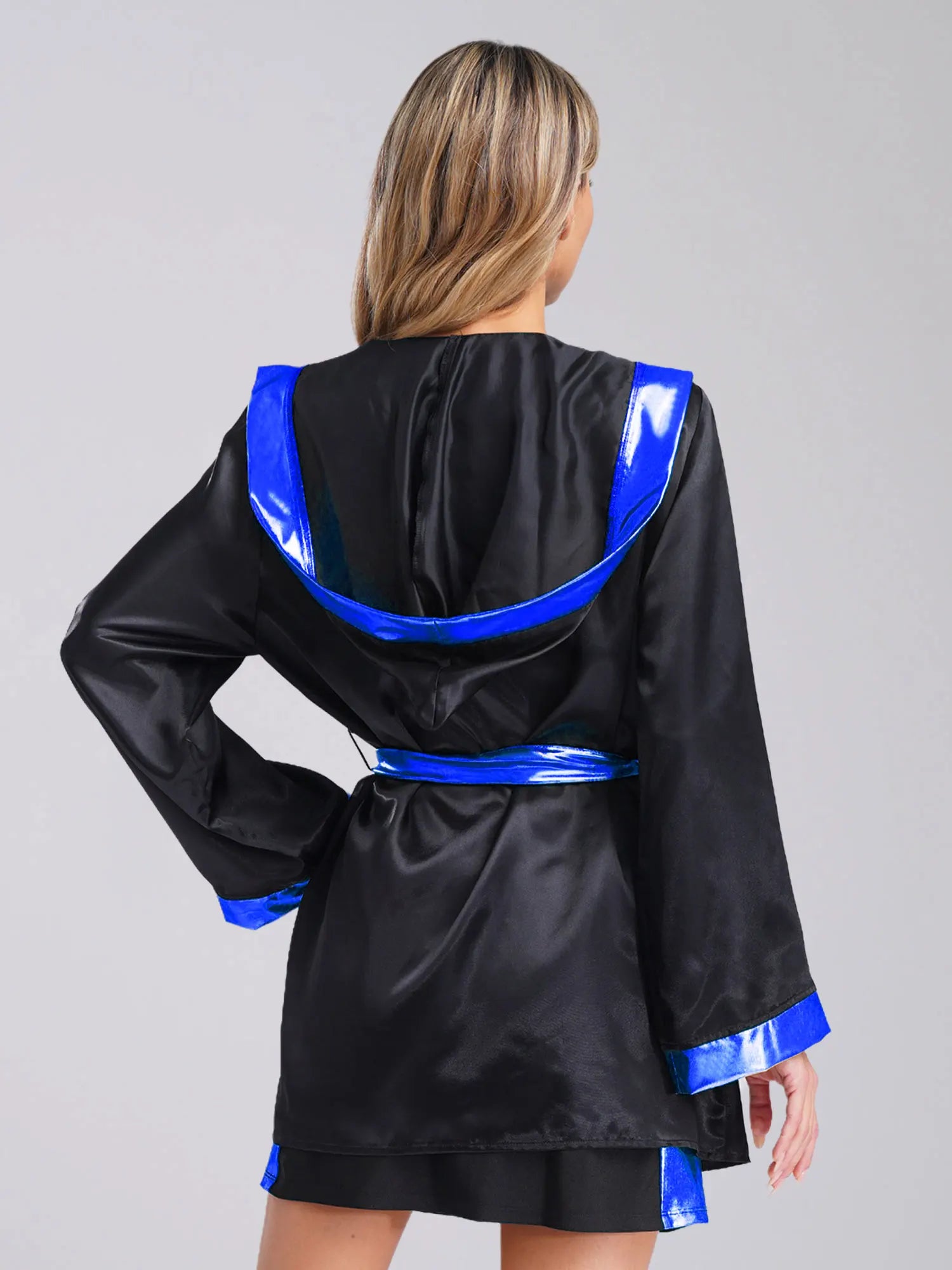 Women Boxing Robes Bjj Boxer Fight Grappling Costume Martial Arts Muay Thai Satin Tops + Skirt Belt Kickboxing Hooded Outfit