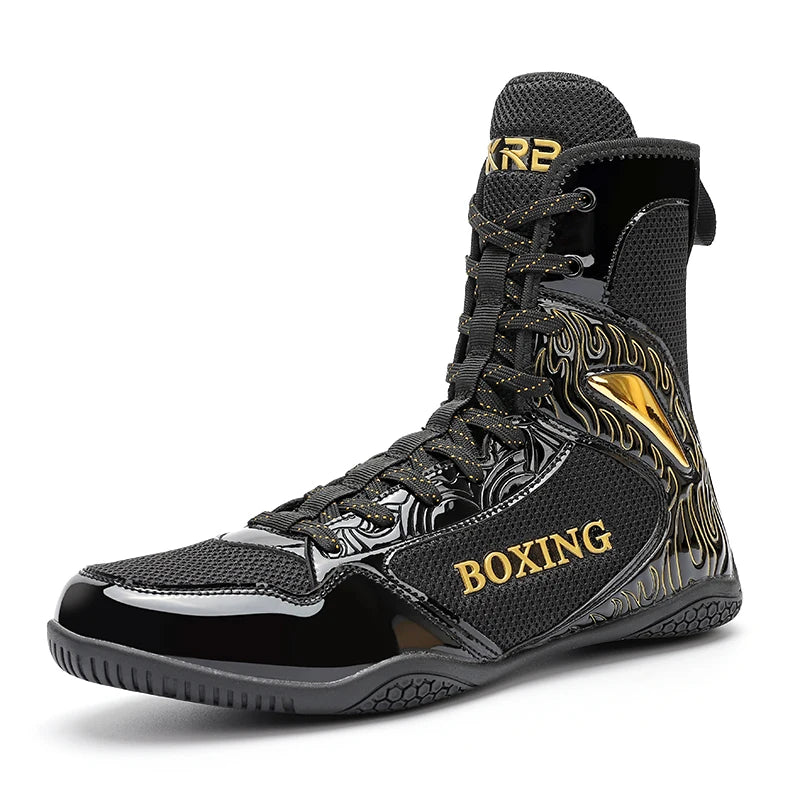 Professional Boxing and Wrestling Shoes for Men, Black and White Classic Comfort Training Boxing and Wrestling Fighting Shoes