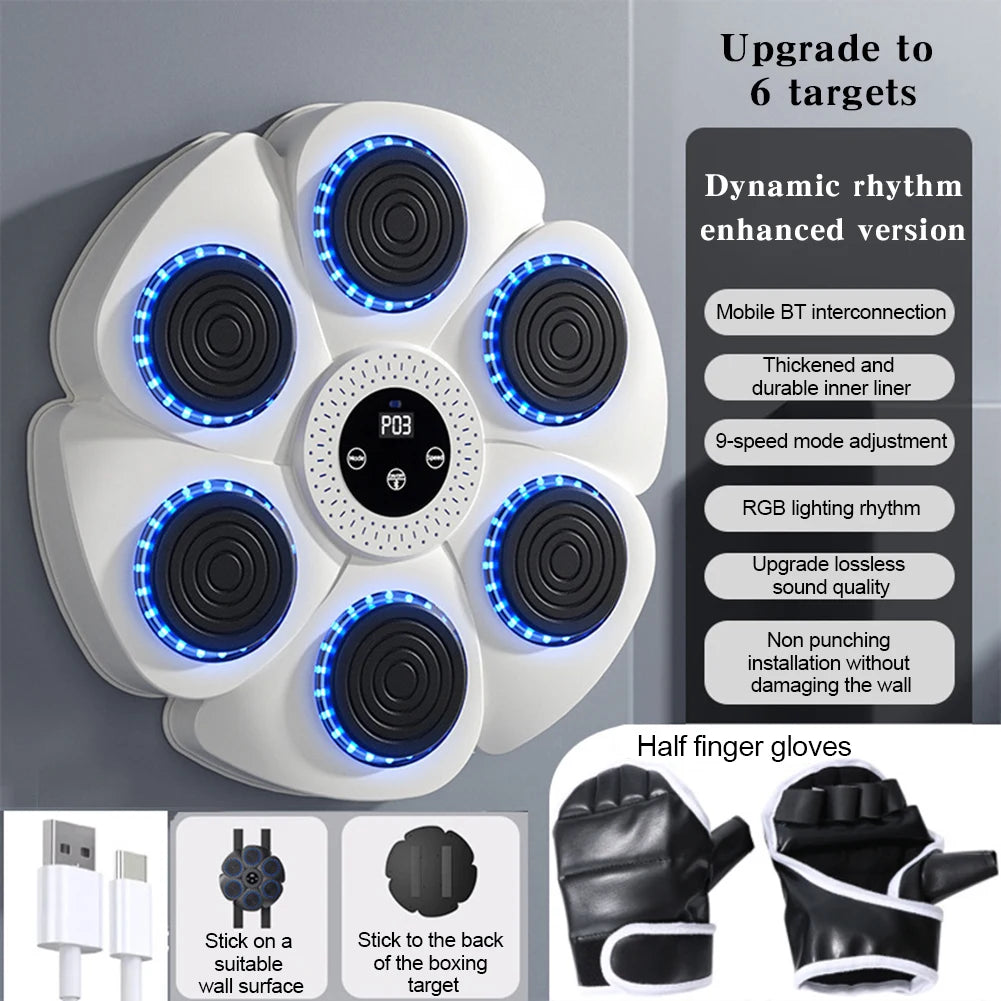 Bluetooth Music Boxing Machine RGB Light Smart Fitness Boxing Bag Muay Thai Sandbag Training Punching Equipment for Kids Adults