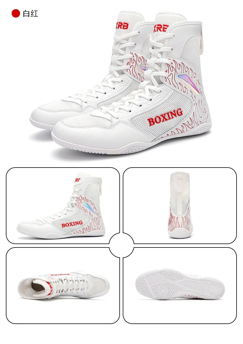 Professional Boxing and Wrestling Shoes for Men, Black and White Classic Comfort Training Boxing and Wrestling Fighting Shoes