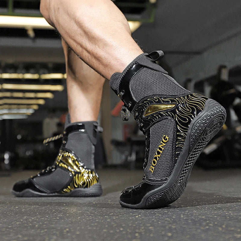 Professional Boxing and Wrestling Shoes for Men, Black and White Classic Comfort Training Boxing and Wrestling Fighting Shoes