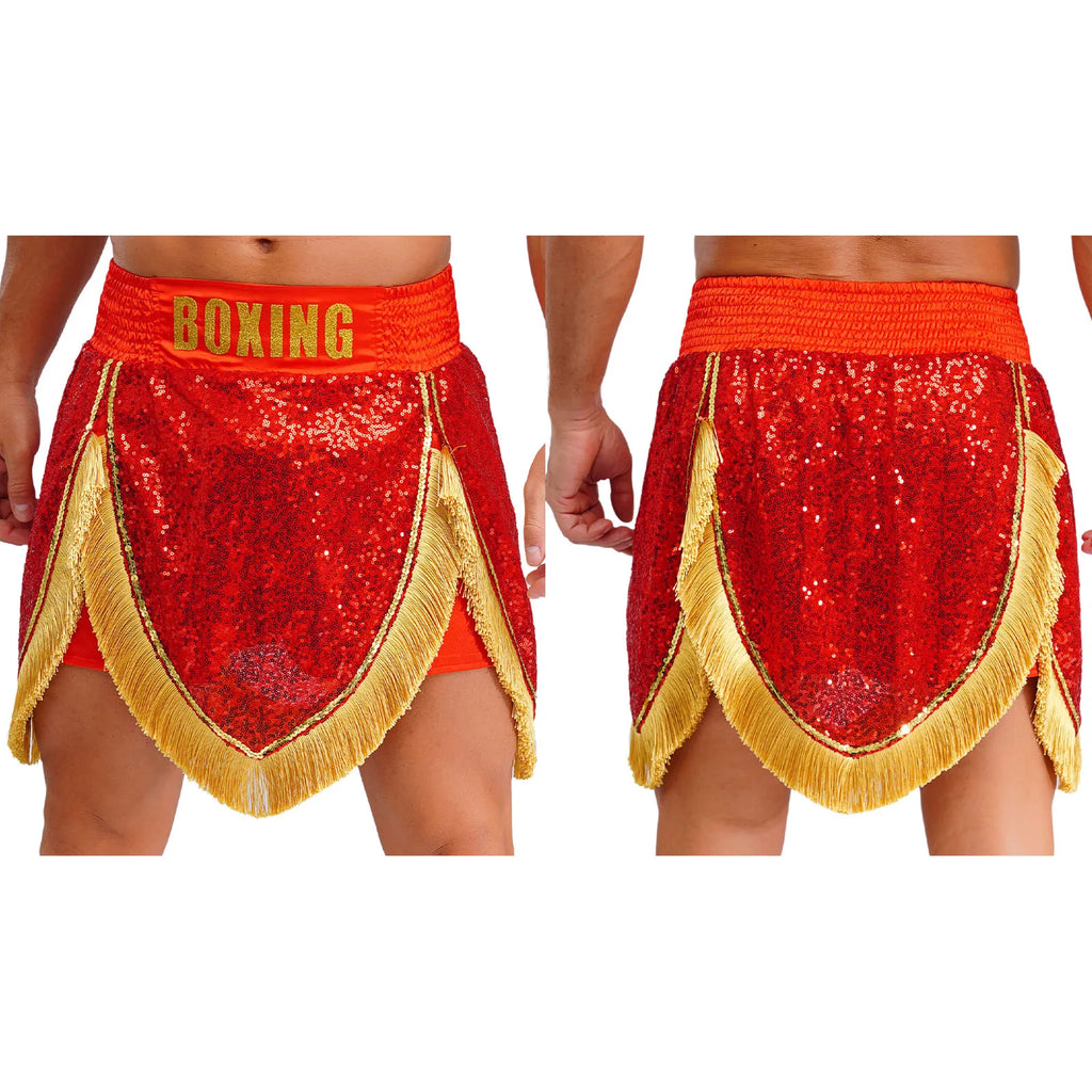 Adult Men's Boxing Competition Skirts Shorts Muay Thai Martial Arts Training Costumes Kickboxing Performance Fringe Shorts